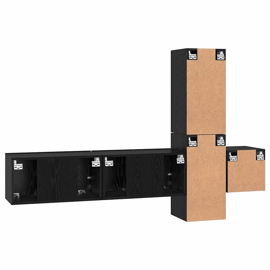 Set comodă TV cu raft Pe perete cu depozitare cu ușă 5 pcs Stejar negru Lemn compozit GartenMobel Dekor