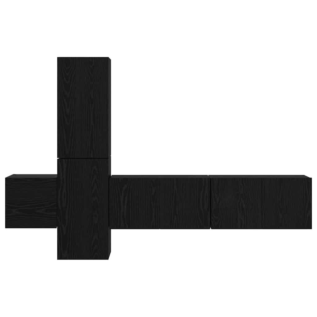 Set comodă TV cu raft Pe perete cu depozitare cu ușă 5 pcs Stejar negru Lemn compozit GartenMobel Dekor