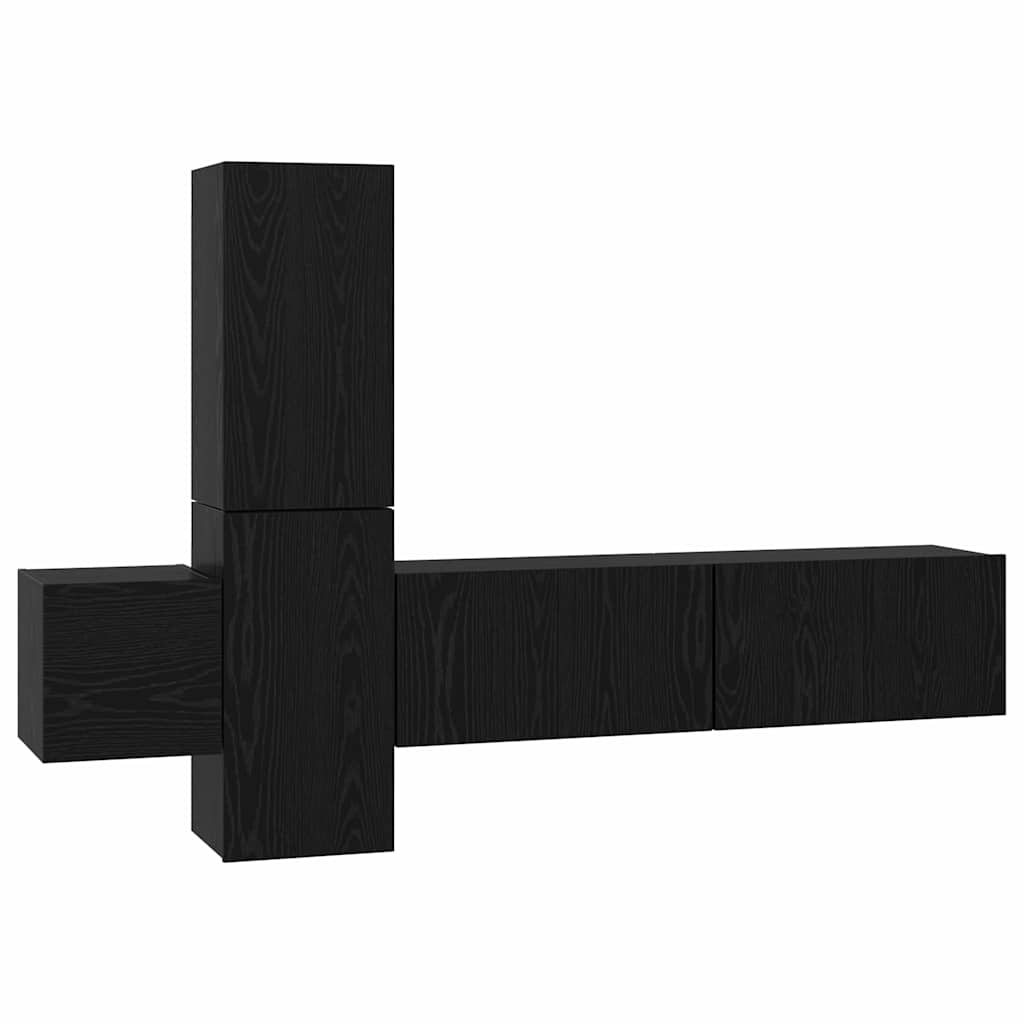 Set comodă TV cu raft Pe perete cu depozitare cu ușă 5 pcs Stejar negru Lemn compozit GartenMobel Dekor
