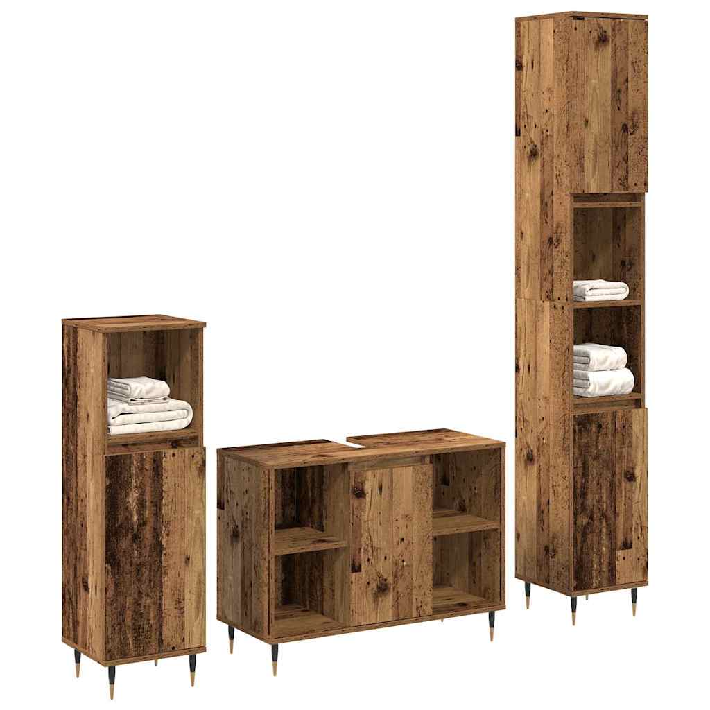 Set de Mobilier pentru Baie 3 Piese Lemn Vechi Lemn Întărit GartenMobel Dekor
