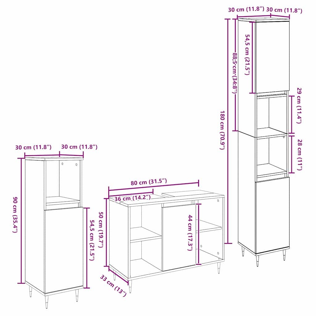Set de Mobilier pentru Baie 3 Piese Lemn Vechi Lemn Întărit GartenMobel Dekor
