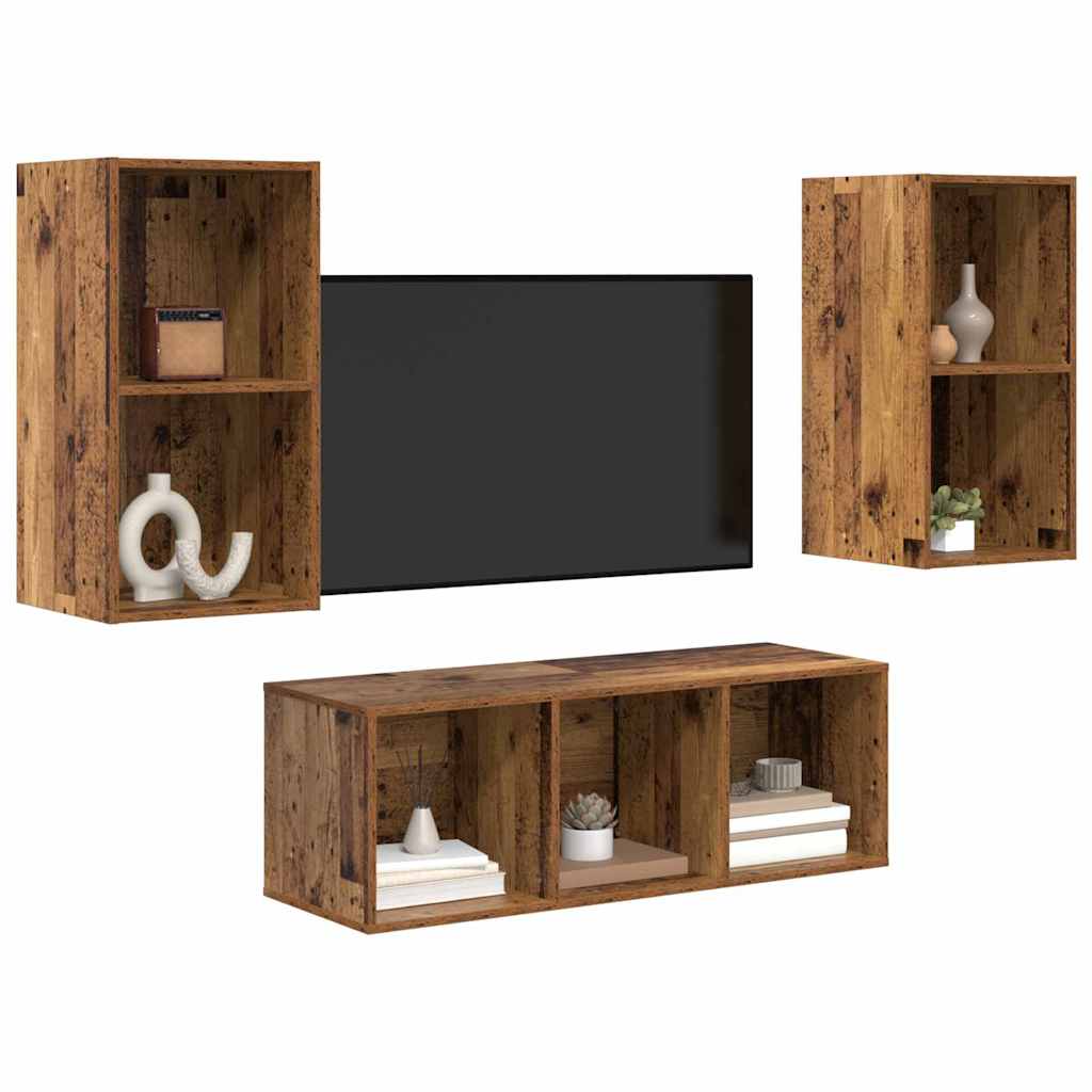 Set dulap TV 3 pcs Lemn vechi 37 x 37 x 107 cm Lemn compozit GartenMobel Dekor
