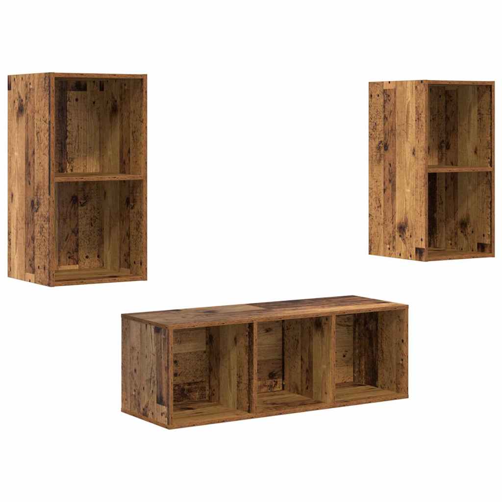 Set dulap TV 3 pcs Lemn vechi 37 x 37 x 107 cm Lemn compozit GartenMobel Dekor