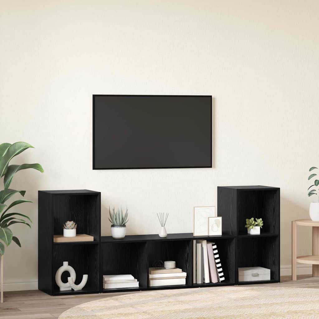 Set dulap TV 3 pcs Negru 107 x 35 x 37 cm Lemn compozit GartenMobel Dekor