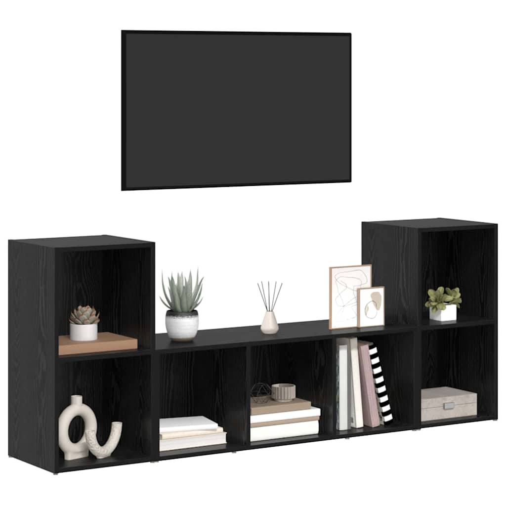 Set dulap TV 3 pcs Negru 107 x 35 x 37 cm Lemn compozit GartenMobel Dekor