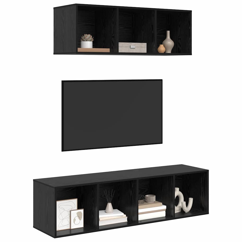 Set dulap TV cu raft Pe perete 2 pcs Stejar negru 37 x 37 x 142.5 cm GartenMobel Dekor