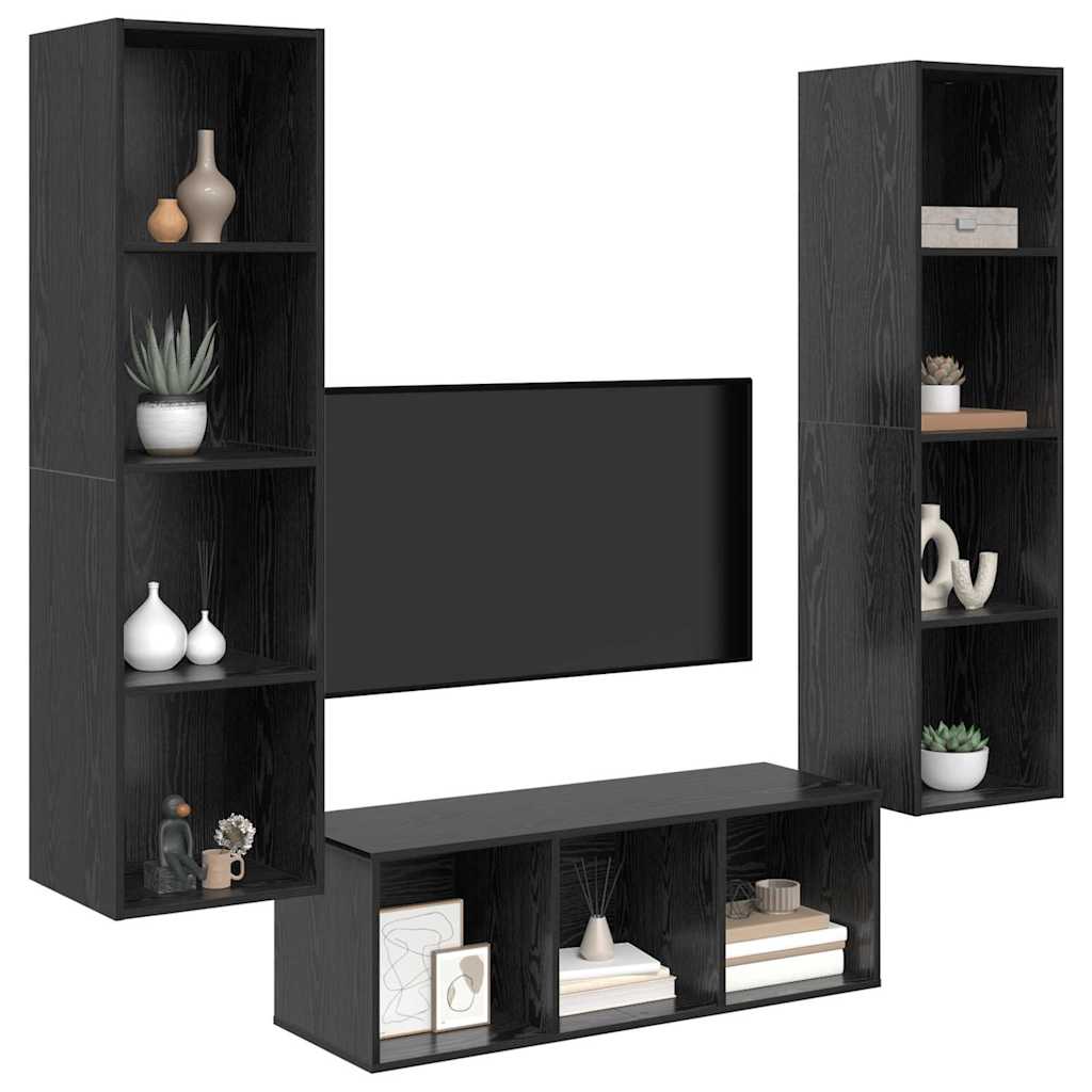 Set dulap TV cu raft Pe perete 3 pcs Stejar negru 37 x 37 x 142.5 cm GartenMobel Dekor