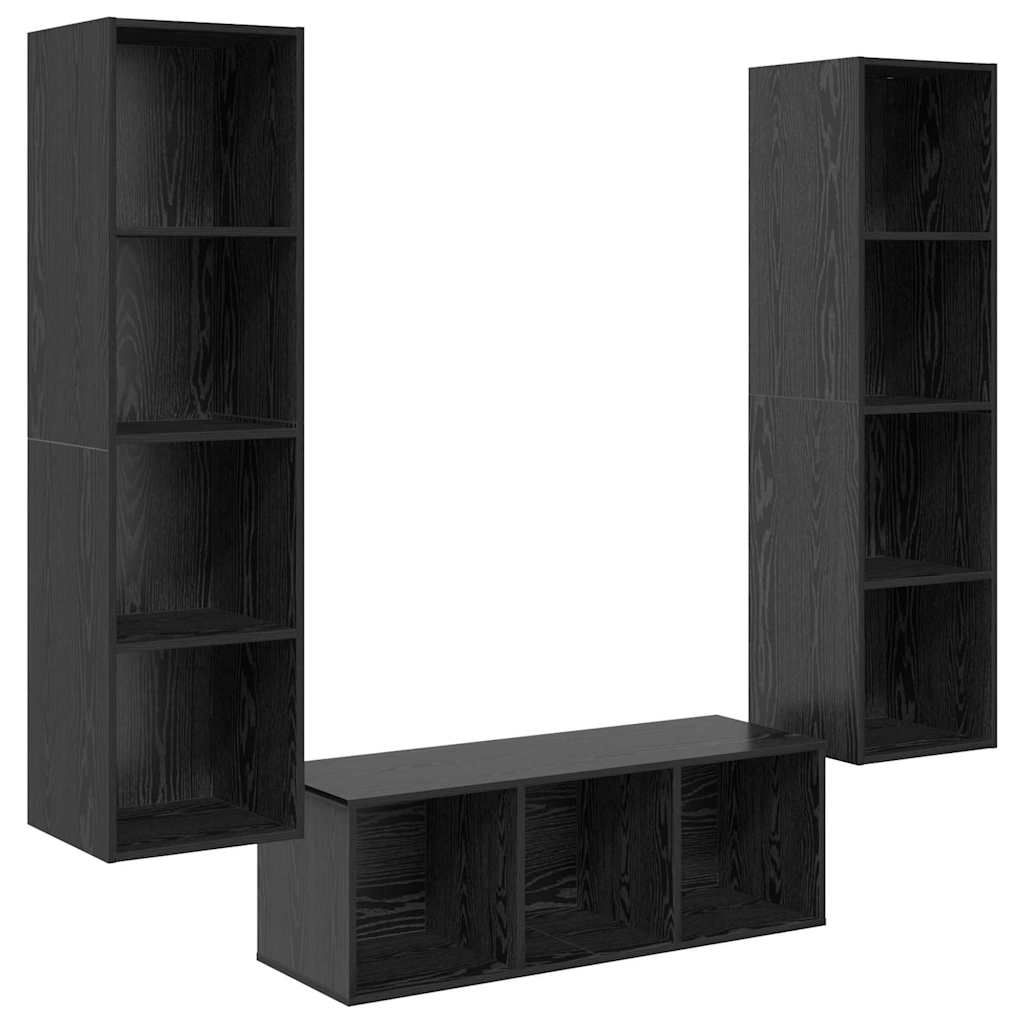Set dulap TV cu raft Pe perete 3 pcs Stejar negru 37 x 37 x 142.5 cm GartenMobel Dekor