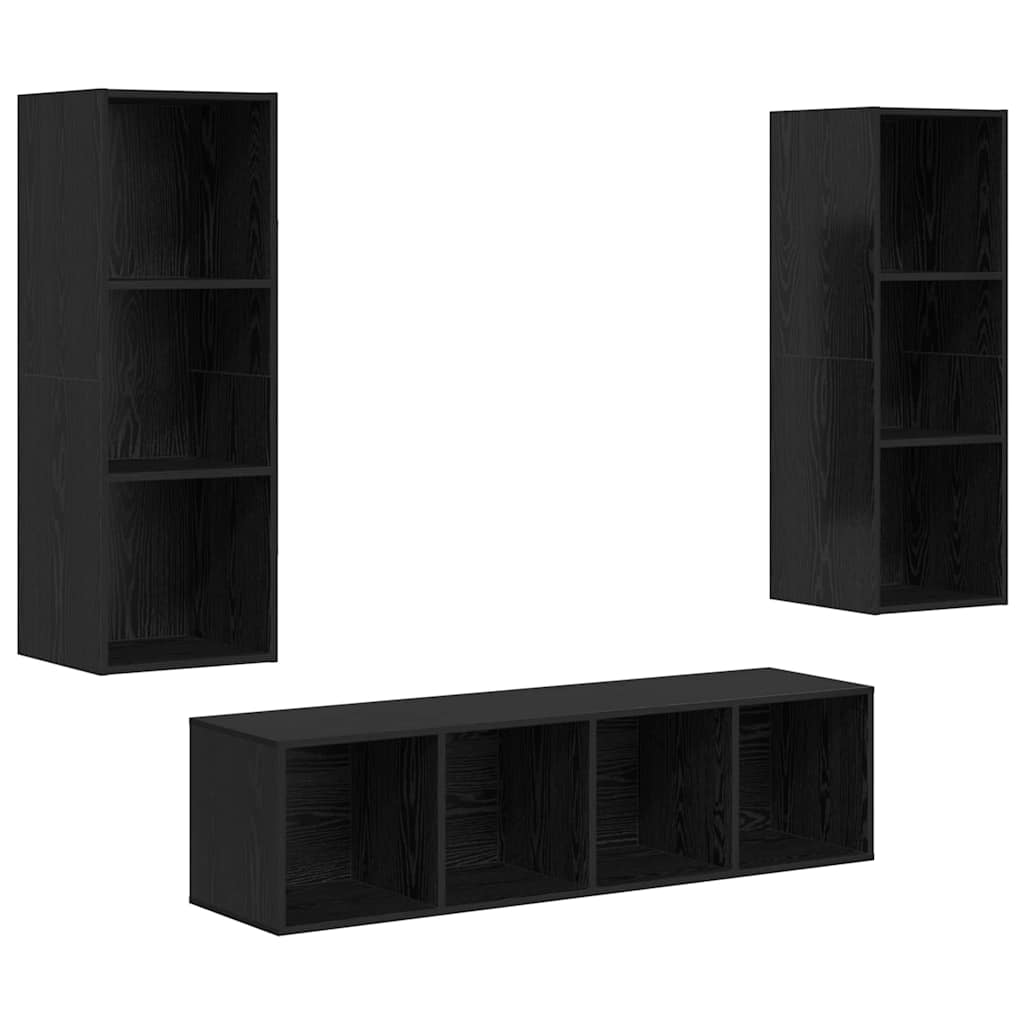 Set dulap TV cu raft Pe perete 3 pcs Stejar negru 37 x 37 x 142.5 cm GartenMobel Dekor