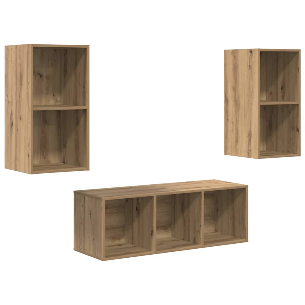 Set dulap TV cu raft Pe perete 3 pcs stejar artizanal 37 x 37 x 107 cm GartenMobel Dekor