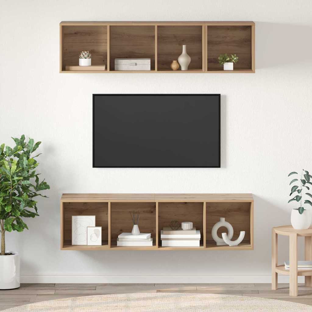 Set dulap TV cu raft cu depozitare 3 pcs stejar artizanal Lemn compozit GartenMobel Dekor