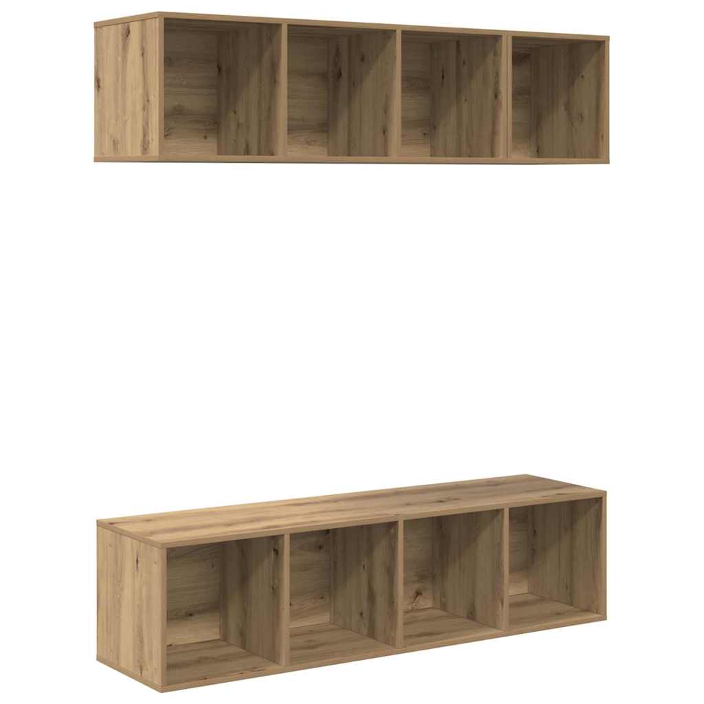 Set dulap TV cu raft cu depozitare 3 pcs stejar artizanal Lemn compozit GartenMobel Dekor