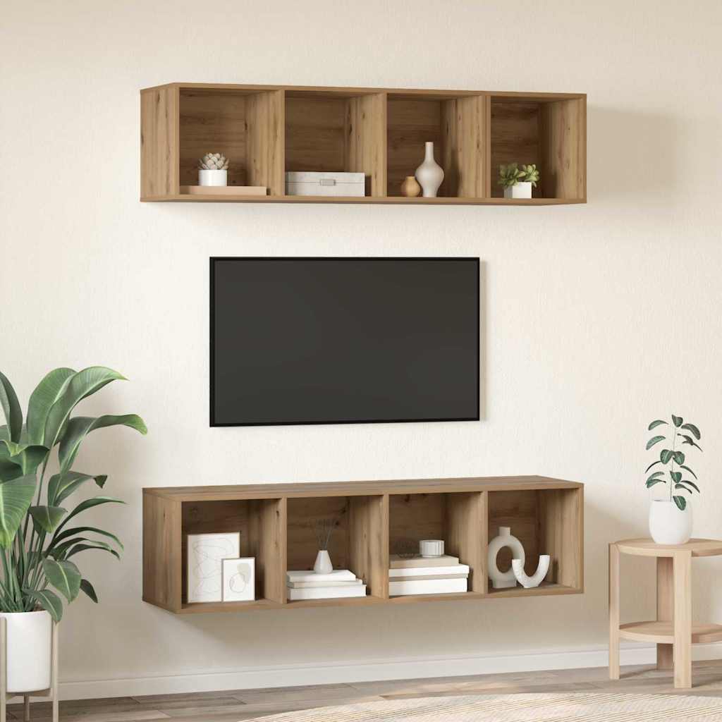 Set dulap TV cu raft cu depozitare 3 pcs stejar artizanal Lemn compozit GartenMobel Dekor