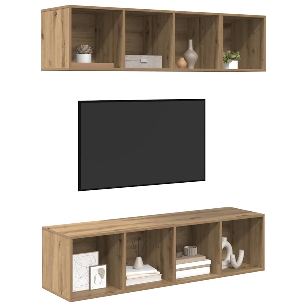 Set dulap TV cu raft cu depozitare 3 pcs stejar artizanal Lemn compozit GartenMobel Dekor