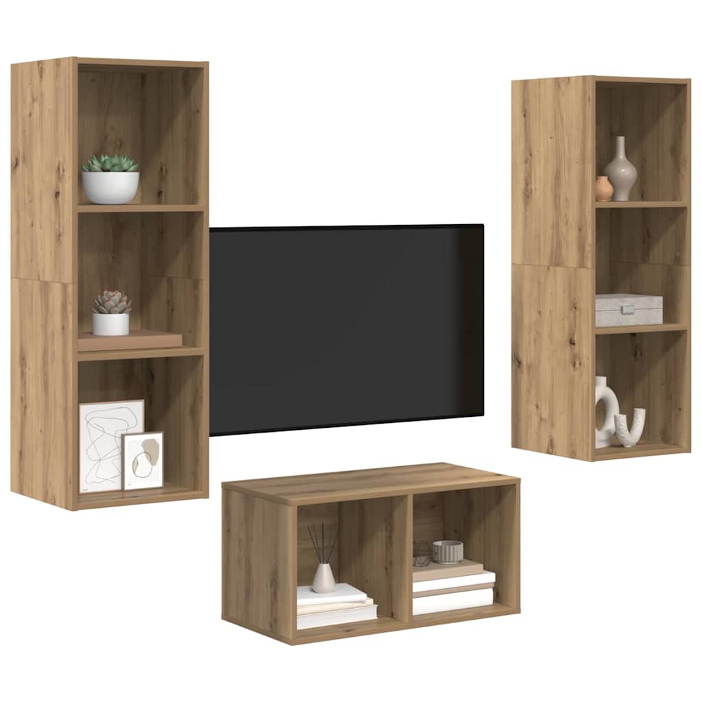 Set dulap TV stejar artizanal 37 x 37 x 107 cm Lemn compozit GartenMobel Dekor