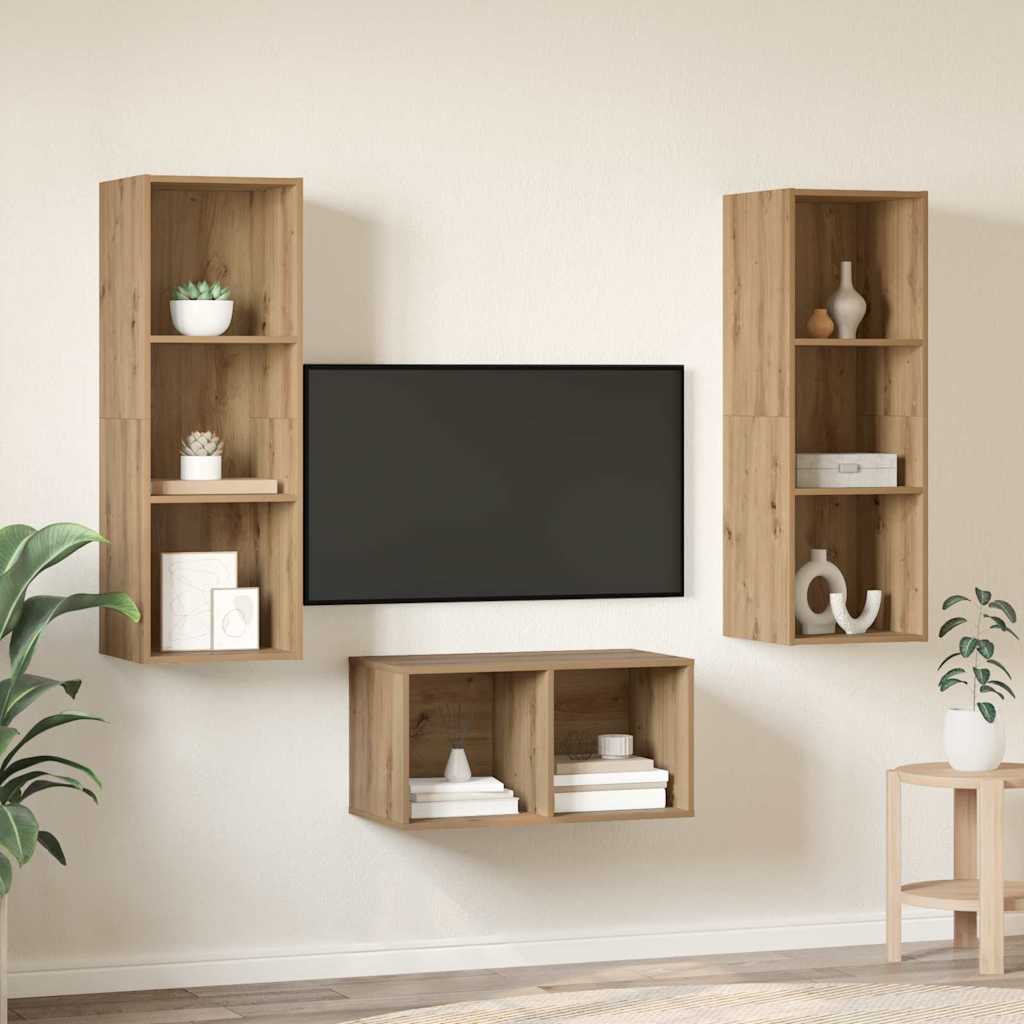 Set dulap TV stejar artizanal 37 x 37 x 107 cm Lemn compozit GartenMobel Dekor