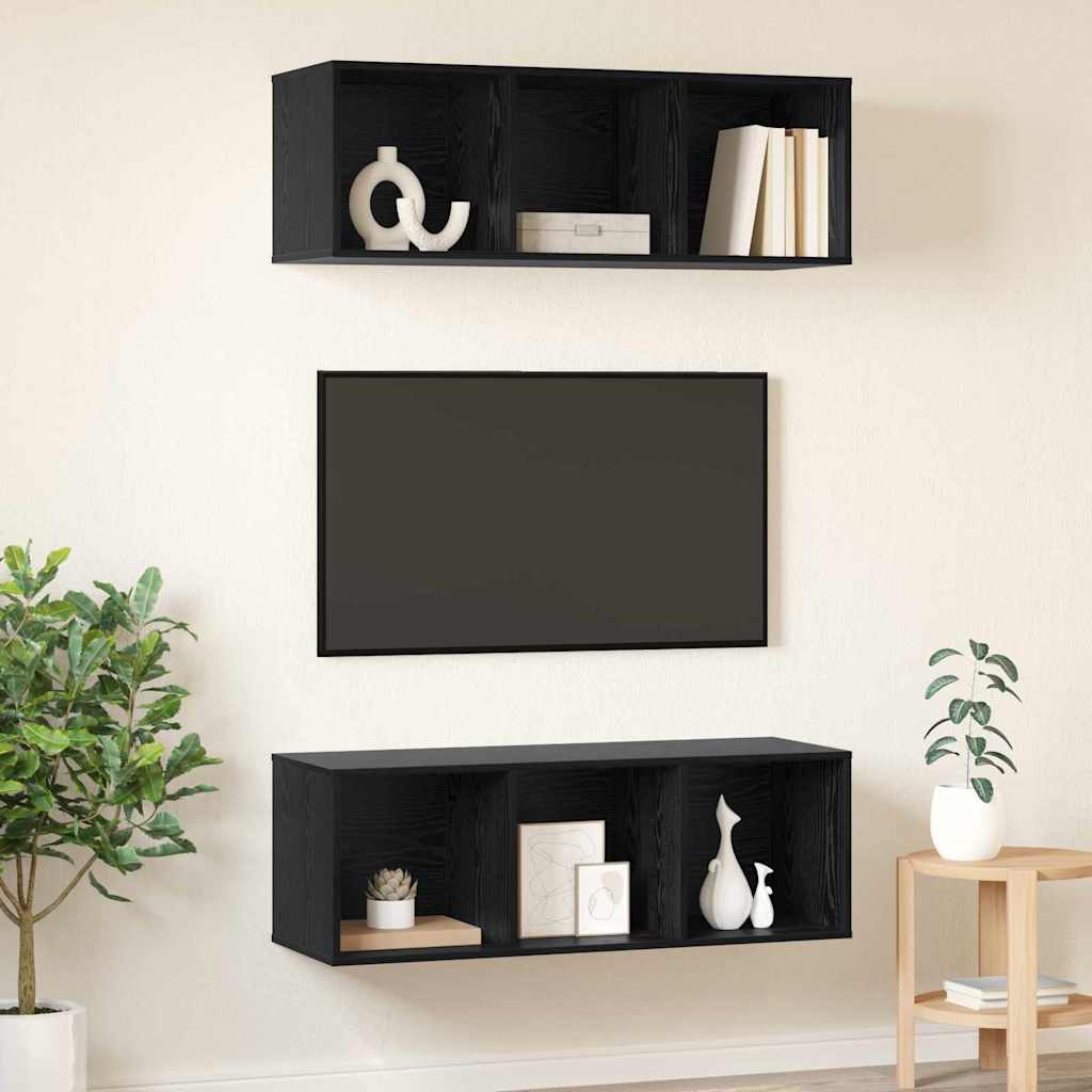Șifonieri pentru TV montate pe perete 2 pcs Stejar negru GartenMobel Dekor