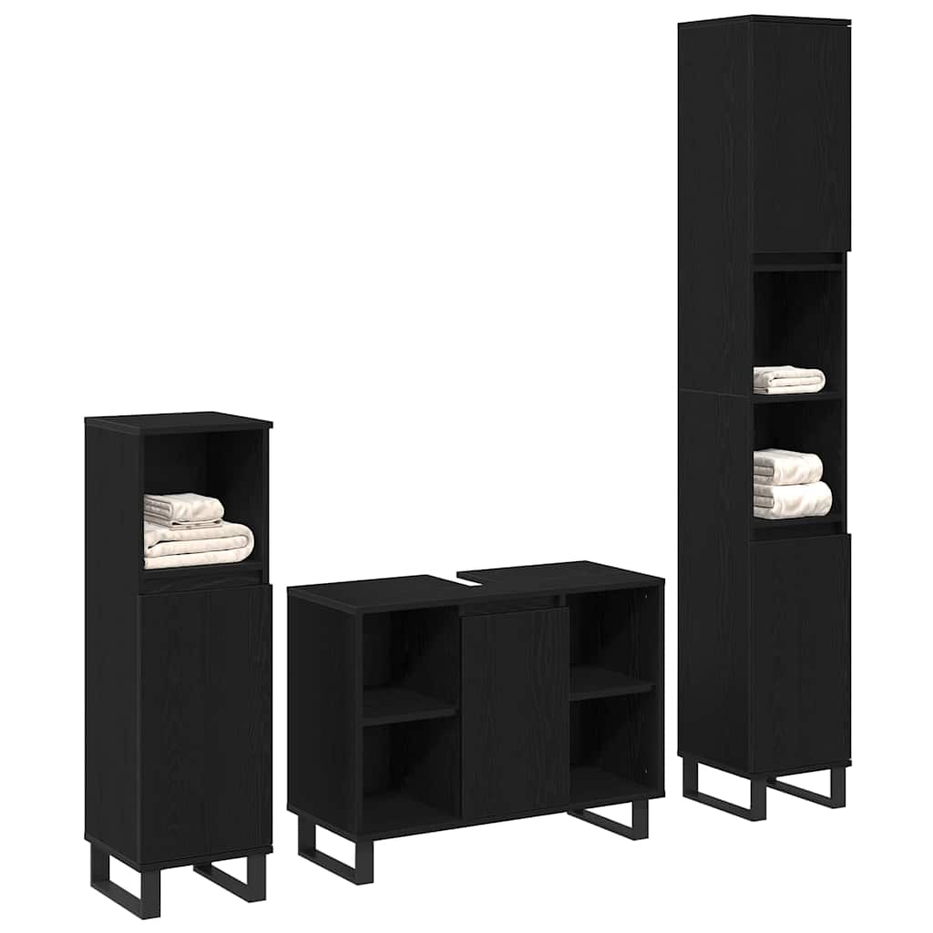 Set Mobilier Baie  3 piese Stejar Negru Lemn Prelucrat GartenMobel Dekor