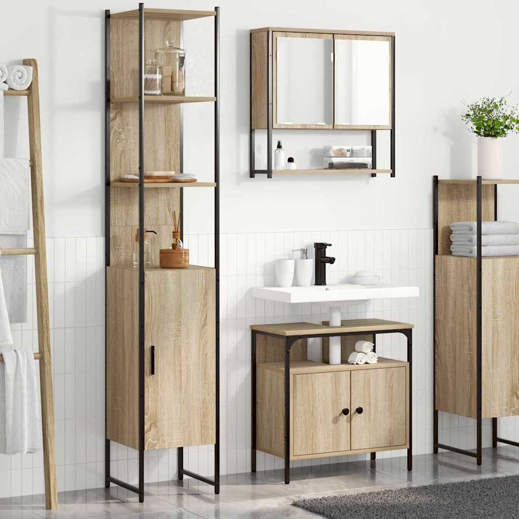 Set de mobilier pentru baie cu raft Pe perete cu depozitare cu ușă 3 pcs Stejar sonoma GartenMobel Dekor