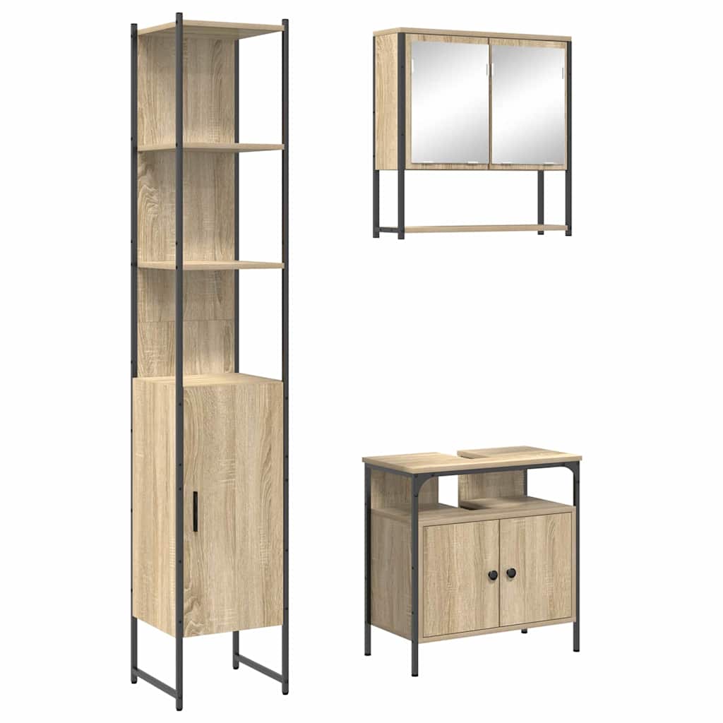 Set de mobilier pentru baie cu raft Pe perete cu depozitare cu ușă 3 pcs Stejar sonoma GartenMobel Dekor