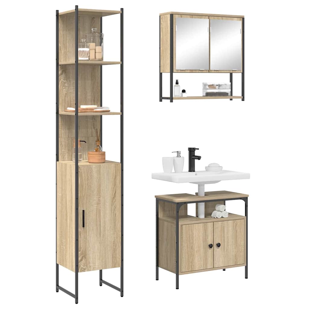 Set de mobilier pentru baie cu raft Pe perete cu depozitare cu ușă 3 pcs Stejar sonoma GartenMobel Dekor