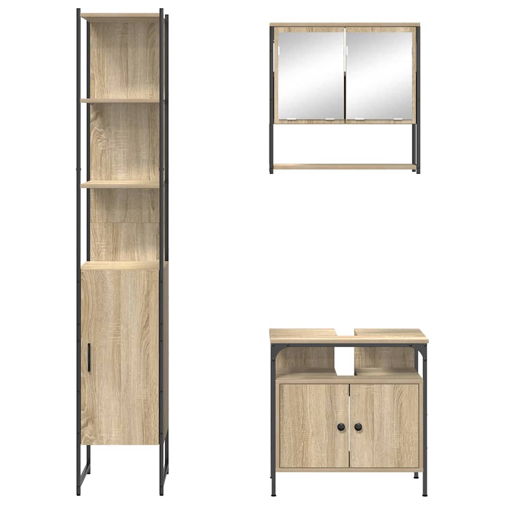 Set de mobilier pentru baie cu raft Pe perete cu depozitare cu ușă 3 pcs Stejar sonoma GartenMobel Dekor