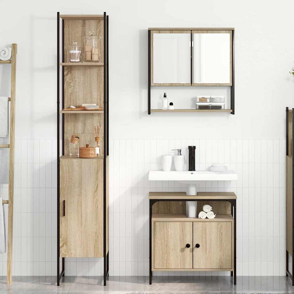 Set de mobilier pentru baie cu raft Pe perete cu depozitare cu ușă 3 pcs Stejar sonoma GartenMobel Dekor