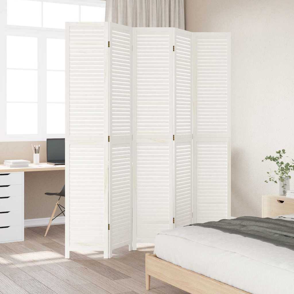 Paravan cameră 5 panouri, alb, lemn masiv paulownia GartenMobel Dekor