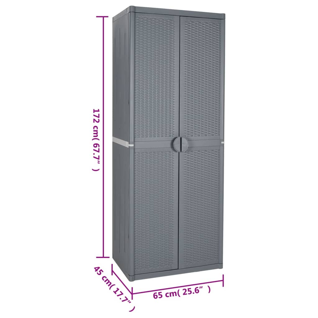 Dulap de depozitare pentru grădină, gri, 65x45x172 cm, PP ratan GartenMobel Dekor
