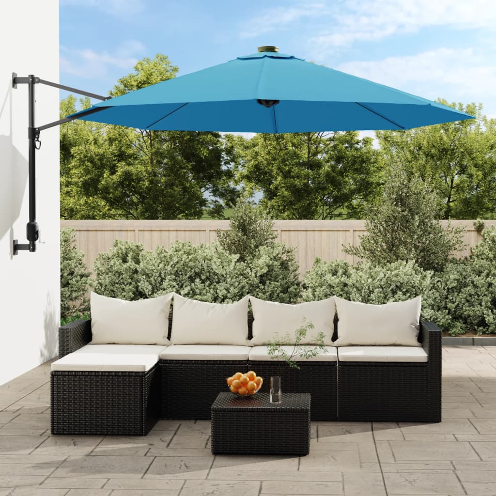 Umbrelă de soare montate pe perete cu LED-uri Sea Blue, 290 cm GartenMobel Dekor