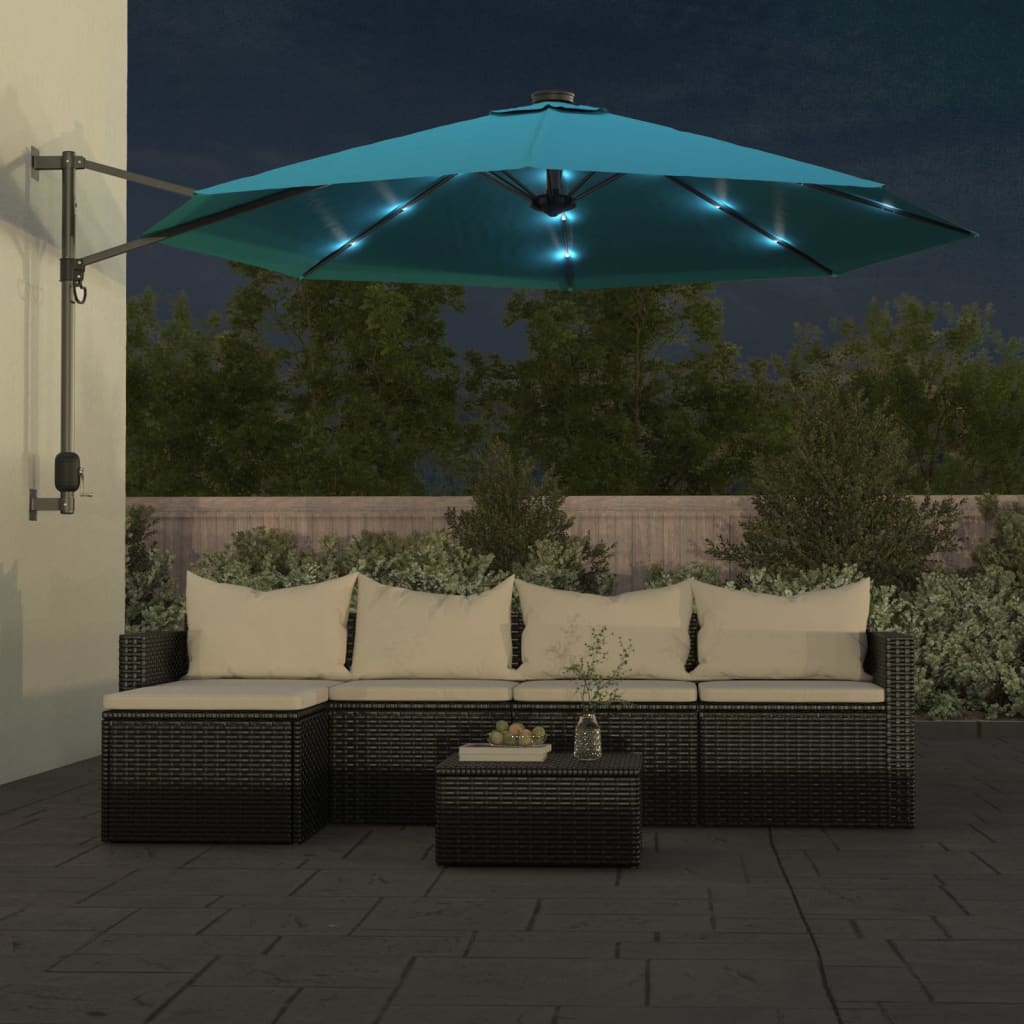 Umbrelă de soare montate pe perete cu LED-uri Sea Blue, 290 cm GartenMobel Dekor