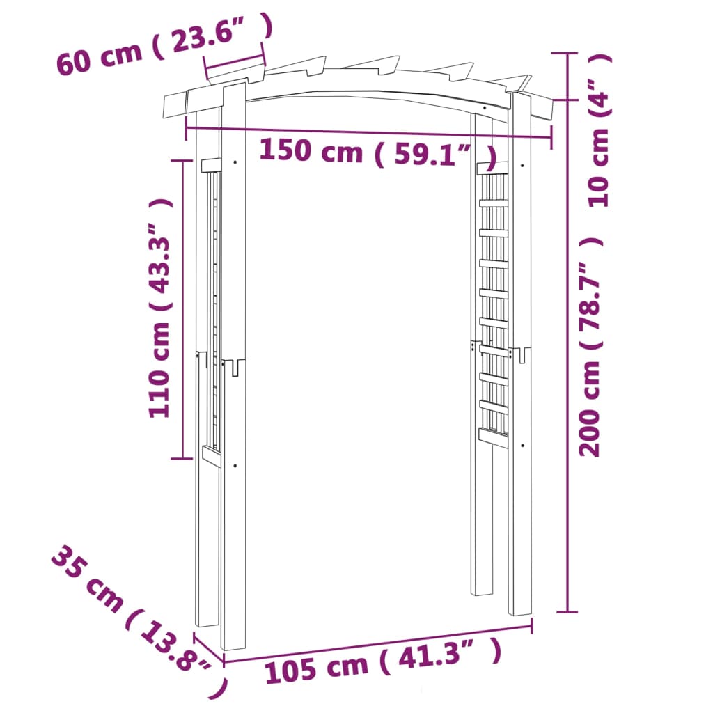 Arcadă cu spalier, 150 x 60 x 210 cm, lemn GartenMobel Dekor