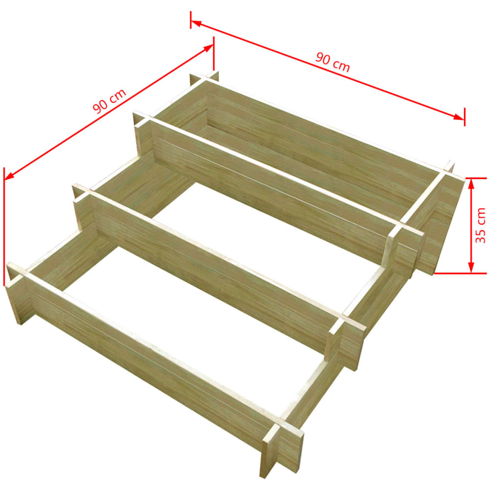 Jardinieră cu 3 niveluri, 90 x 90 x 35 cm, lemn tratat GartenMobel Dekor
