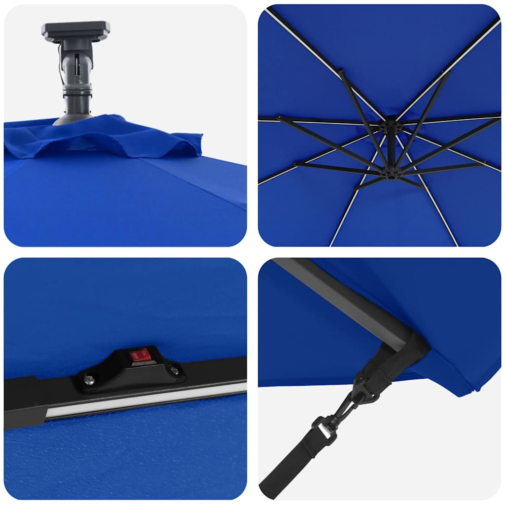 Parasol banana cu brațe albastru azur 294 x 294 x 248 cm GartenMobel Dekor