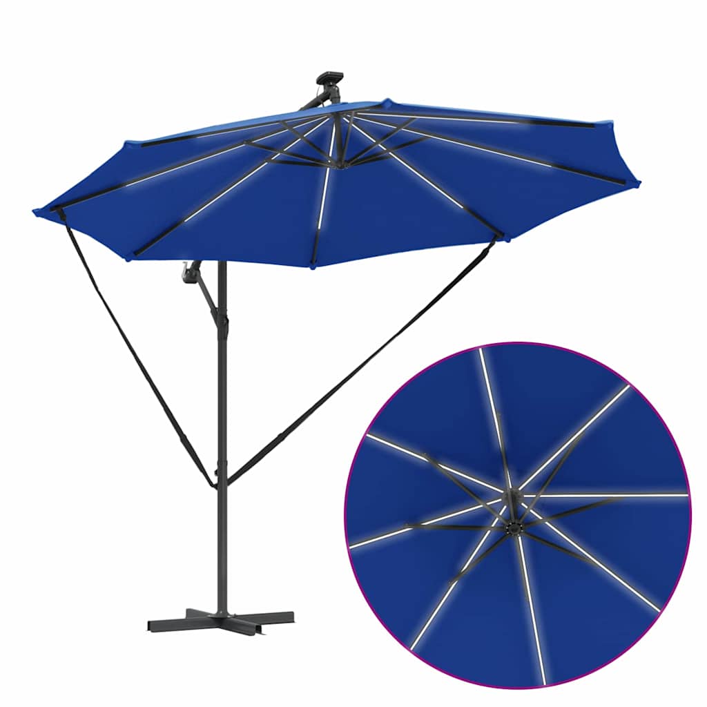 Parasol banana cu brațe albastru azur 294 x 294 x 248 cm GartenMobel Dekor