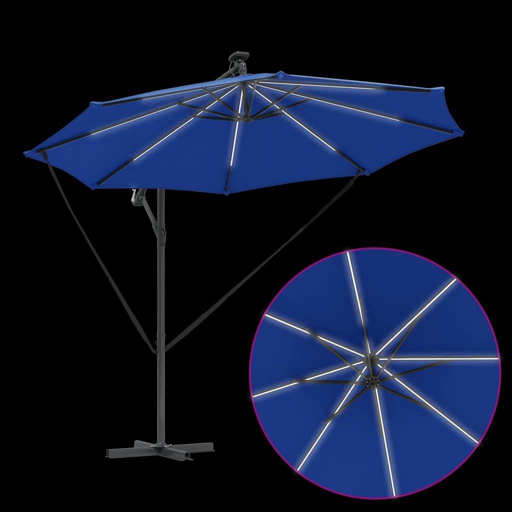 Parasol banana cu brațe albastru azur 294 x 294 x 248 cm GartenMobel Dekor
