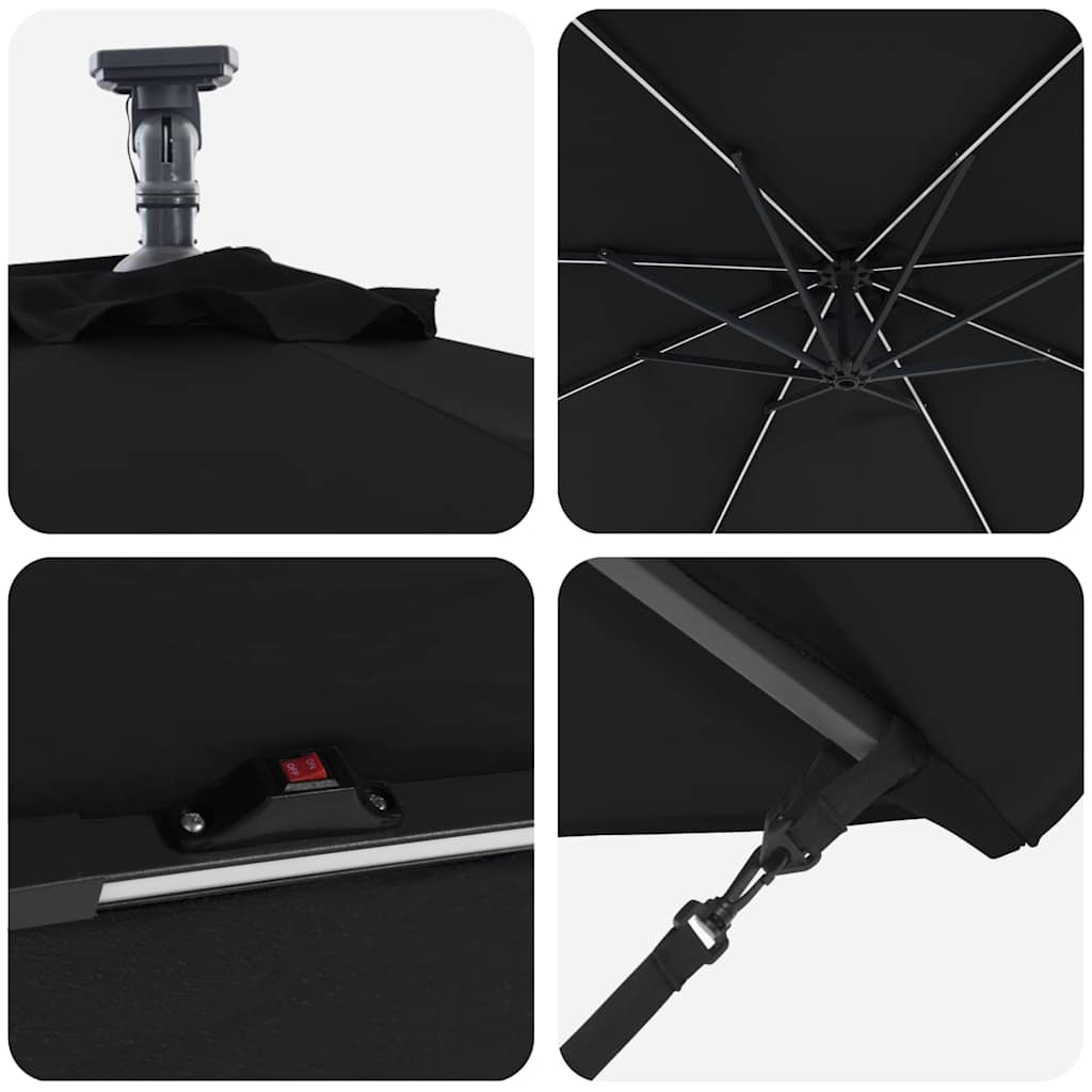 Parasol banana cu brațe cu blocare Negru 294 x 294 x 248 cm GartenMobel Dekor