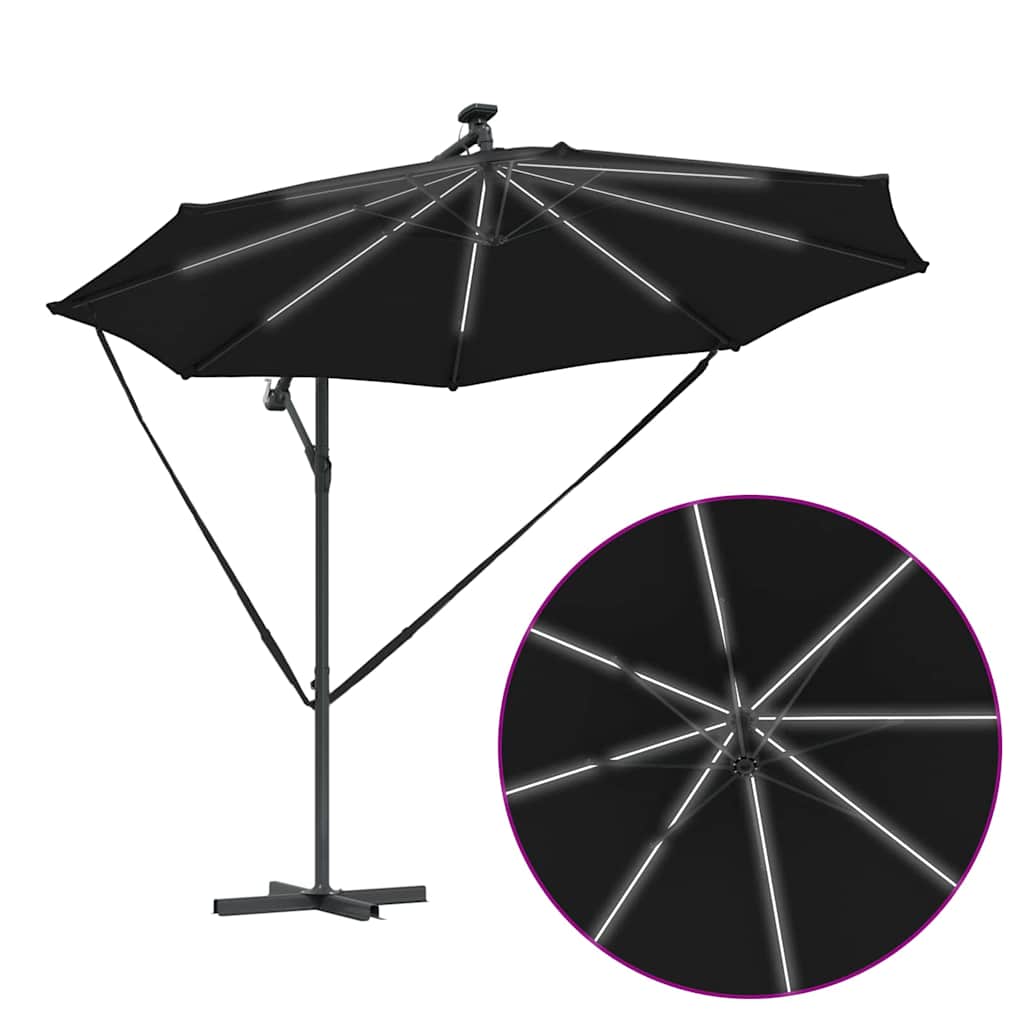 Parasol banana cu brațe cu blocare Negru 294 x 294 x 248 cm GartenMobel Dekor