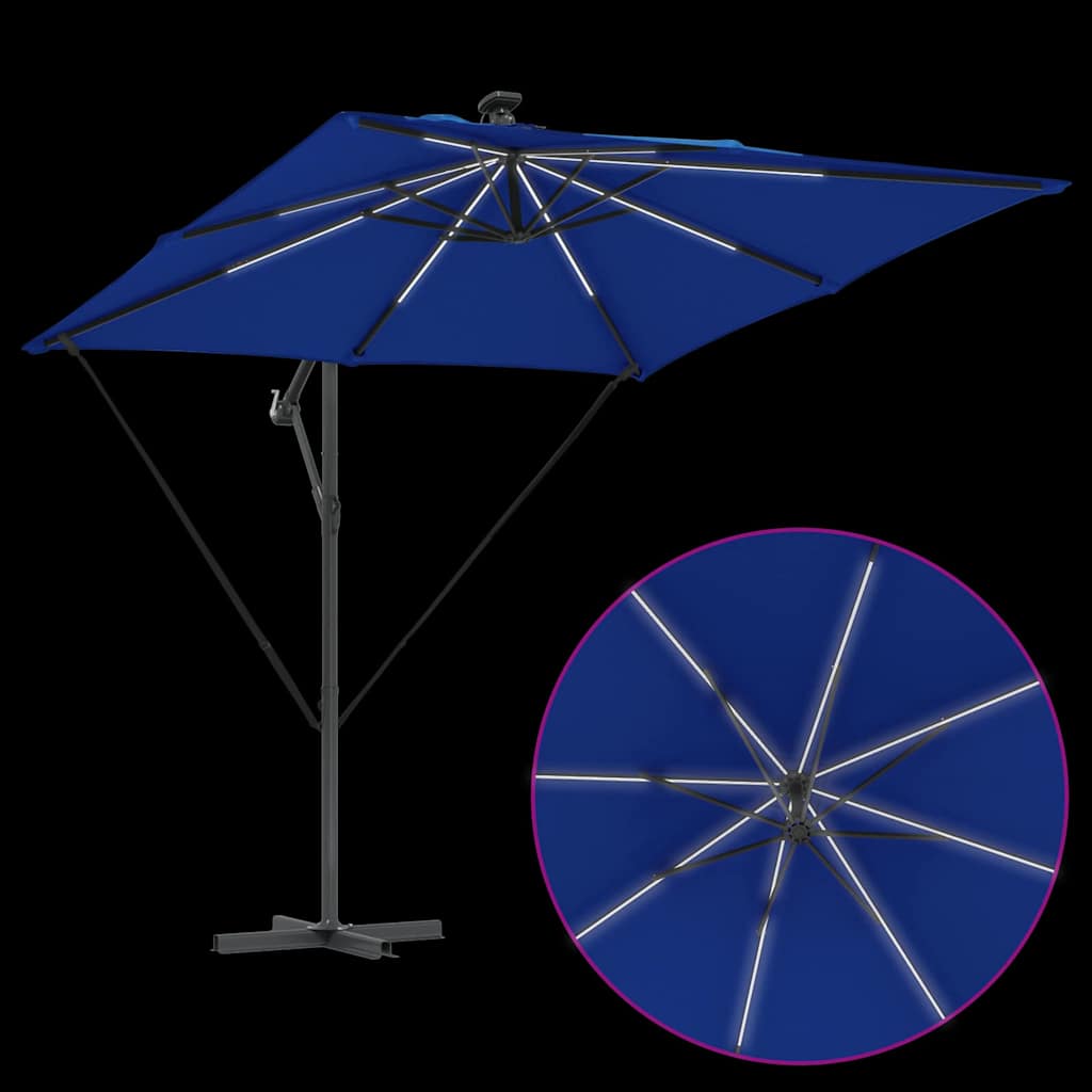 Parasol banana cu brațe cu blocare albastru 249 x 249 x 250 cm GartenMobel Dekor