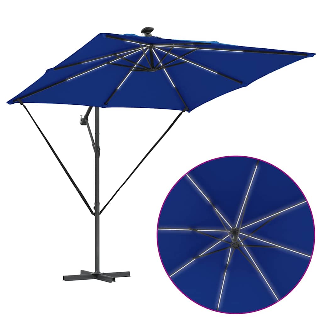 Parasol banana cu brațe cu blocare albastru 249 x 249 x 250 cm GartenMobel Dekor