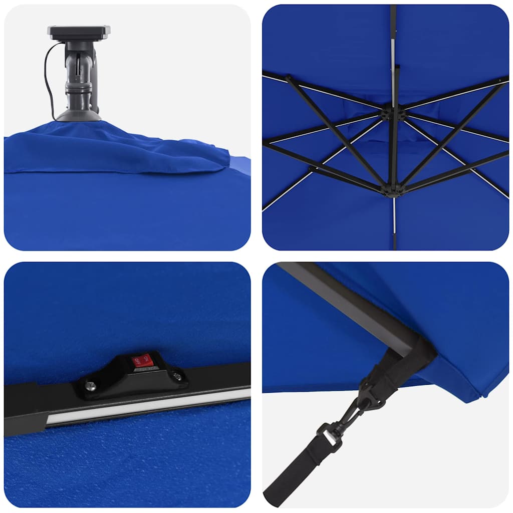 Parasol banana cu brațe cu blocare albastru 249 x 249 x 250 cm GartenMobel Dekor