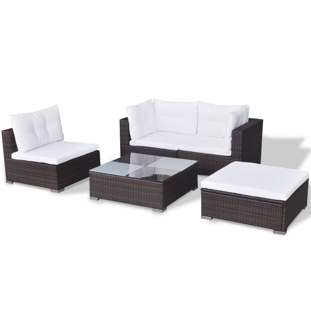 Set mobilier de grădină cu perne, 5 piese, maro, poliratan GartenMobel Dekor