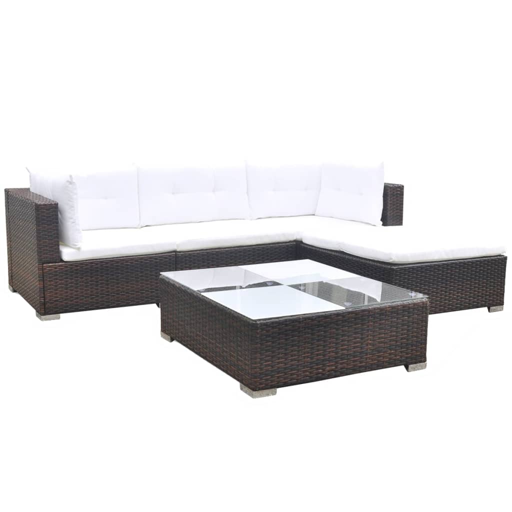 Set mobilier de grădină cu perne, 5 piese, maro, poliratan GartenMobel Dekor