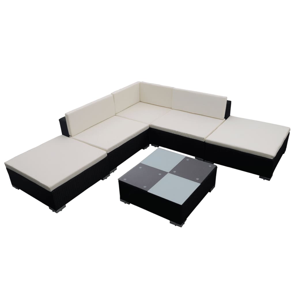 Set mobilier de grădină cu perne, 6 piese, negru, poliratan GartenMobel Dekor