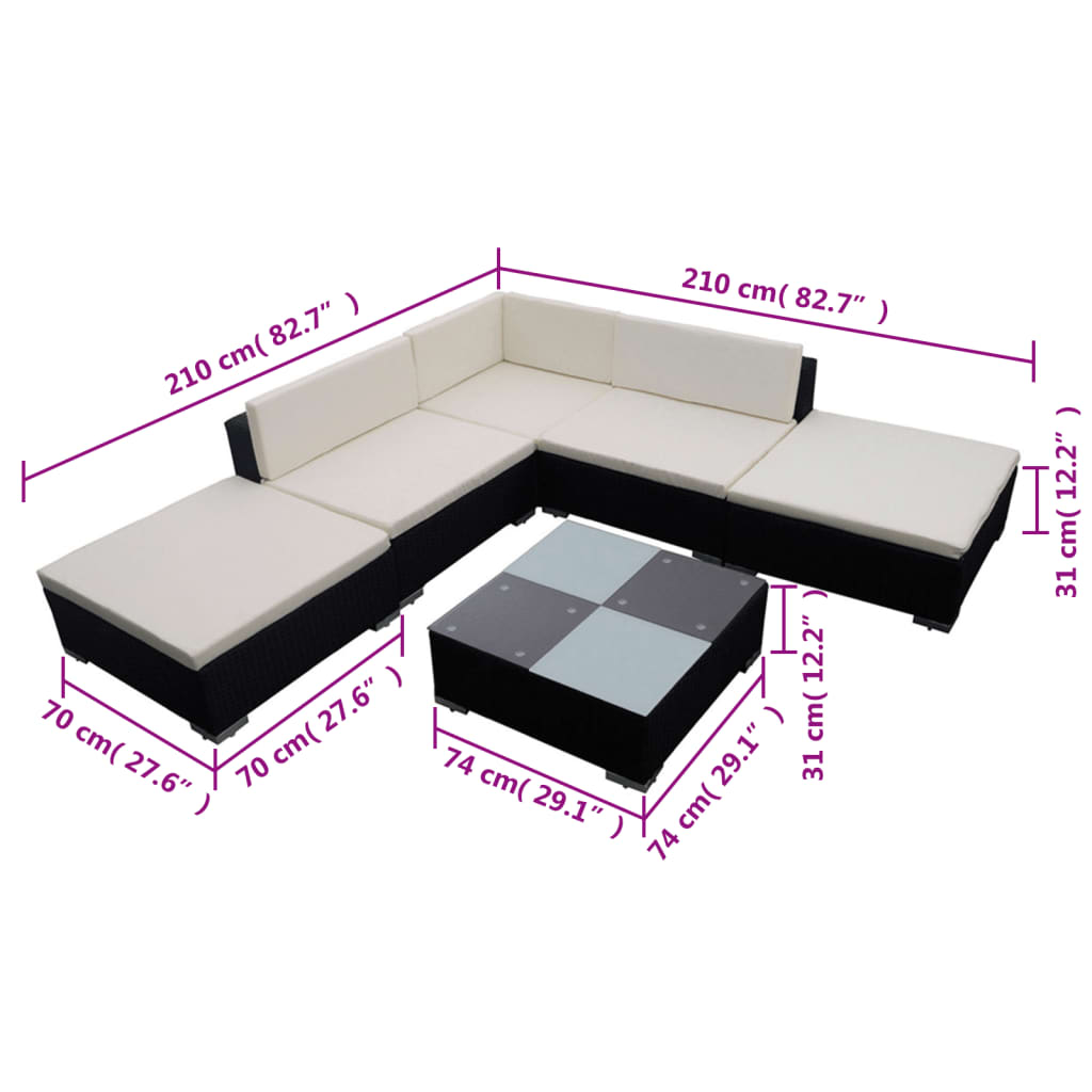 Set mobilier de grădină cu perne, 6 piese, negru, poliratan GartenMobel Dekor