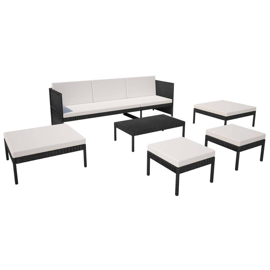 Set mobilier de grădină cu perne, 6 piese, negru, poliratan GartenMobel Dekor
