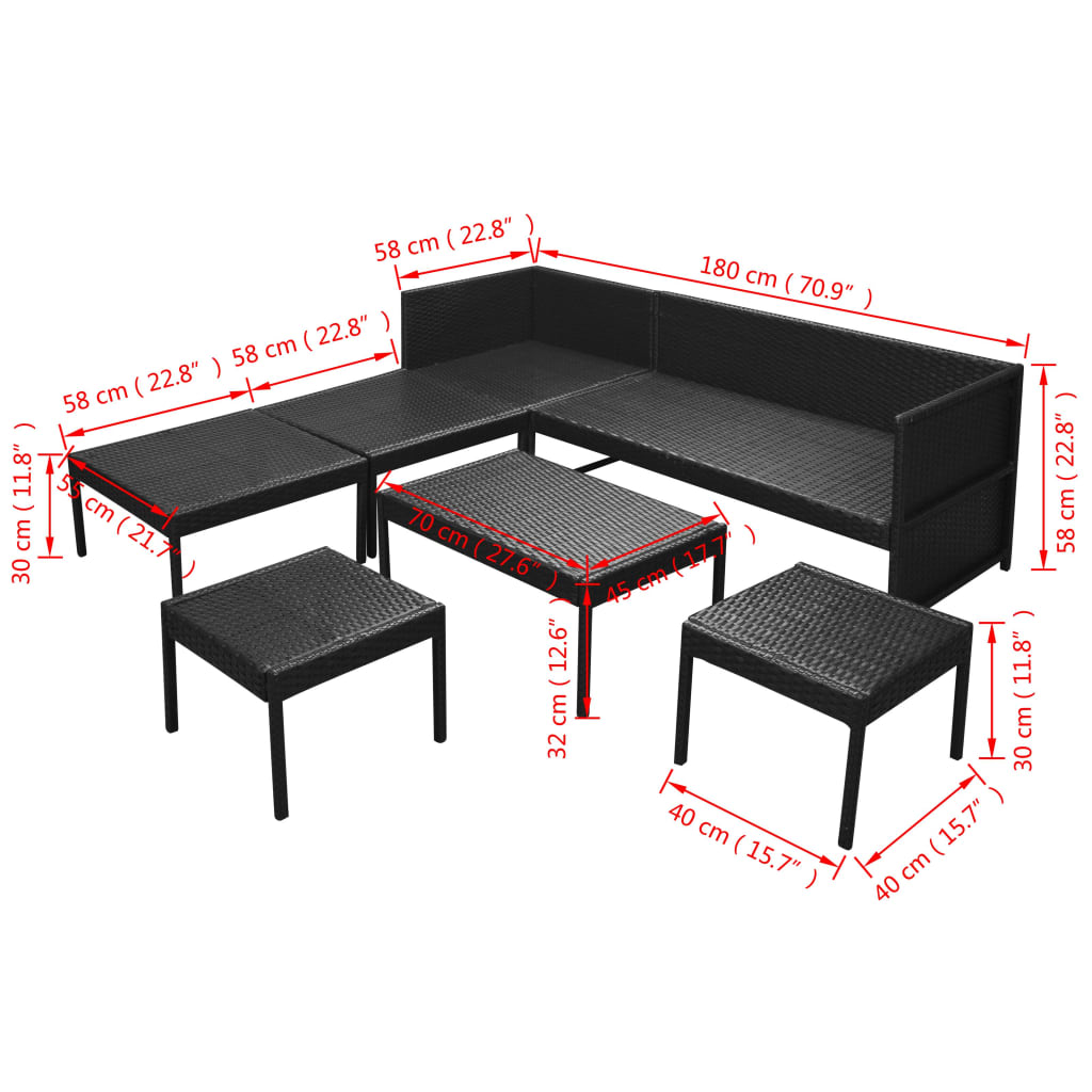 Set mobilier de grădină cu perne, 6 piese, negru, poliratan GartenMobel Dekor