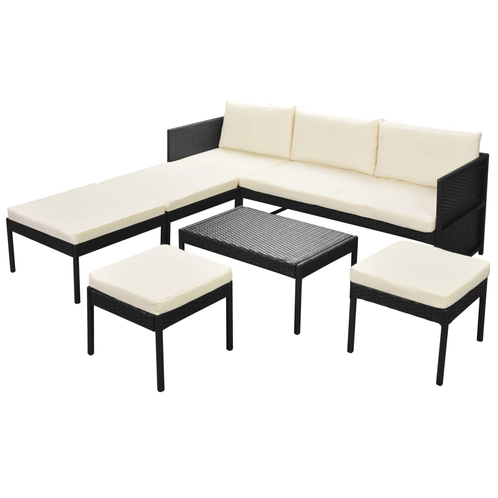 Set mobilier de grădină cu perne, 6 piese, negru, poliratan GartenMobel Dekor