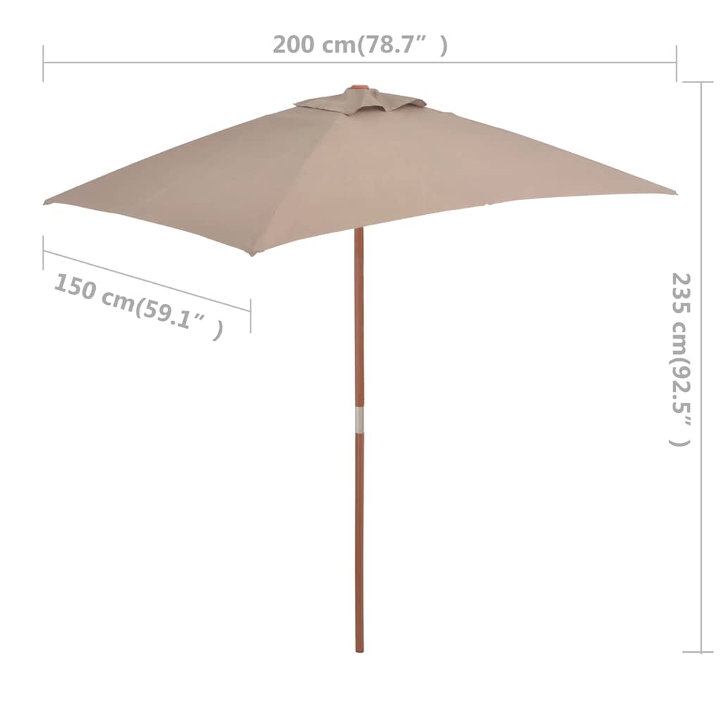 Umbrelă de soare, exterior, stâlp lemn, 150x200 cm, gri taupe GartenMobel Dekor