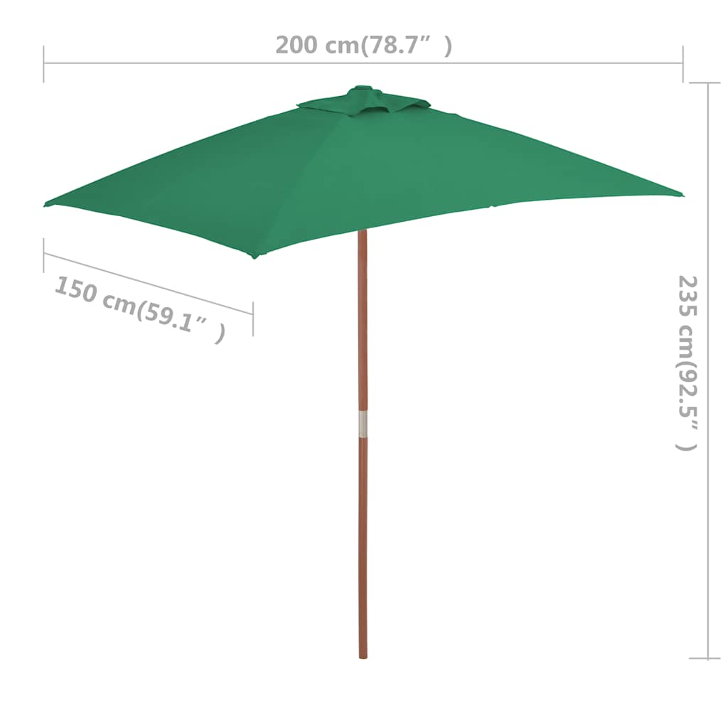 Umbrelă de soare, exterior, stâlp lemn, 150x200 cm, verde GartenMobel Dekor
